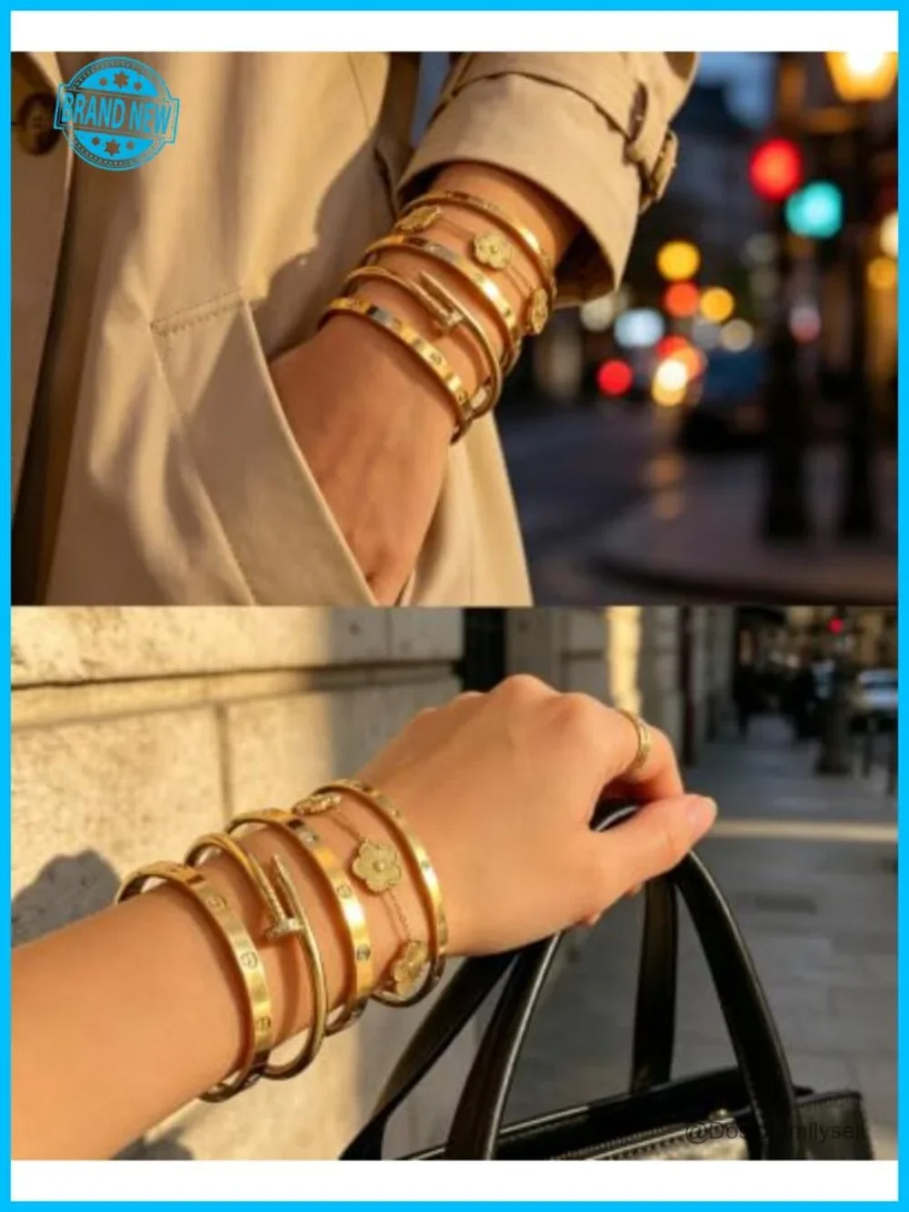 5pcs Bracelets Set Stackable Bangle 18K Gold Plated Hypoallergenic Cuff